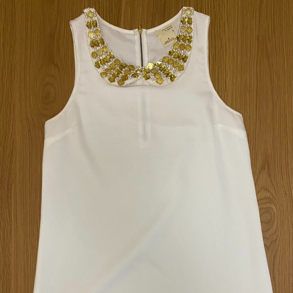Coincidence & Chance Encrusted-Collar Shift Dress in Cream, Size Small